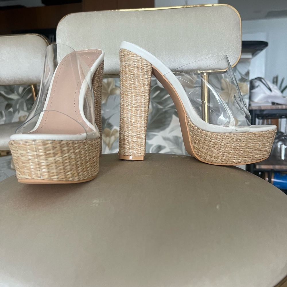 6” clear/tweed platform heels